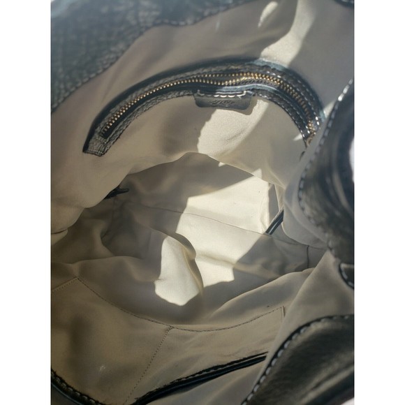 Alco Soft Leather Handbag Rowan Hobo Black Leather Ivory Trim Magnet Closer - Picture 9 of 14